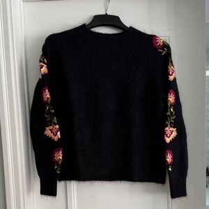 Sezanne black mohair blend sweater with embroidery, L